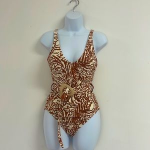 One piece swim brown white